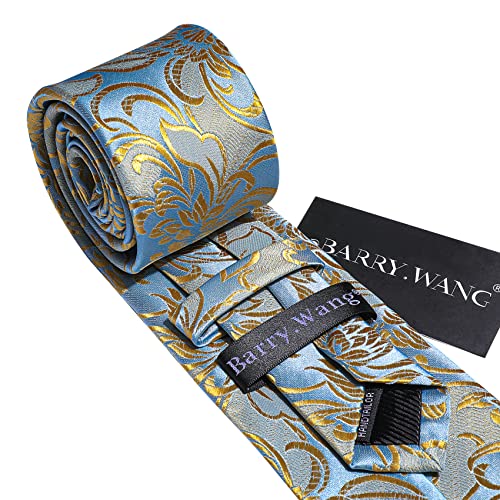 Image of Barry.Wang Flower Ties for Men Silk Woven Floral Tie Sets Necktie Handkerchief Cufflinks Wedding Party
