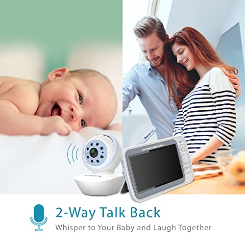 Moonybaby Emf Reduction Baby Monitor With 3 Remote Pan And Tilt Cameras For 3 Rooms, Quadview 60, No Wifi, 5" 720P Hd Quad View Screen, 20 Days Stand-By Battery Life, Room Temperature Display #TOP5