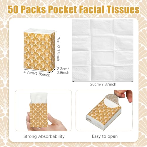 Image of Ctosree 50 Pack Vintage Pocket Tissues Travel Packs Bulk 500 Sheet Small Tissues Pocket Packs Party Favors 3 Ply Mini Travel Size Individual for Allergy Camping