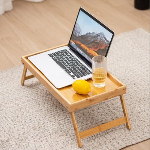 KATIEER Bamboo Serving Tray with Foldable Legs - Bed Tray with Handle – Bamboo Tray for Sofa, Eating and Laptops, Snacking and Working
