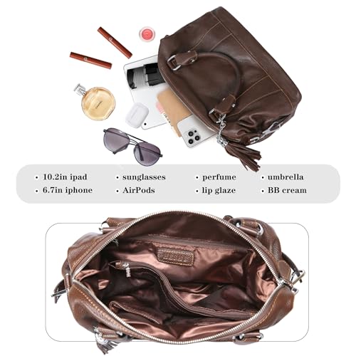 Image of HESHE Womens Genuine Leather Purse Satchel Tote Bags Ladies Real Leather Bags Crossbody Handbags