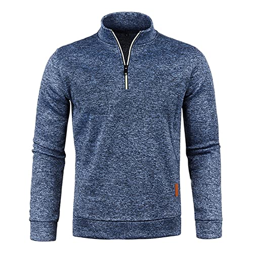 Mens Quarter Zip Thin Fleece Lined Sweater Casual Lightweight Soft Pullover Tops Long Sleeve Fashion Athletic Knitwear