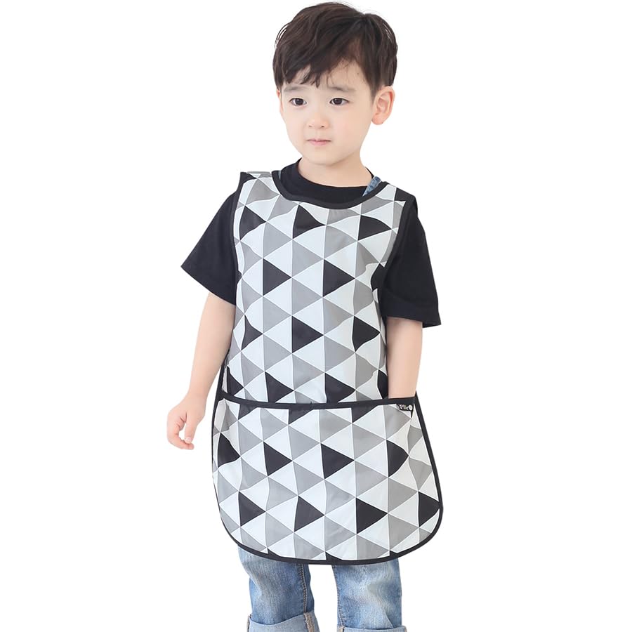 Kids Waterproof Art Tabard | Sleeveless Messy Play Painting Smock for Toddlers | Size S–XL | Kids Artist Apron for School, Daycare, Crafts, Black Triangle (21-M) — image 1