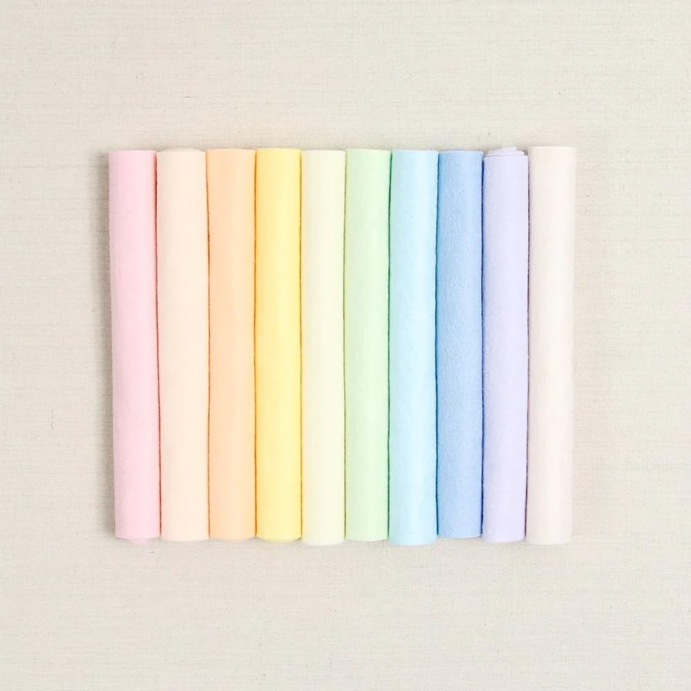 Benzie Design Wool Felt, 10 pcs 9"x12" in Pastel Rainbow Colors, 1 mm Thick, Soft & Pliable, Wool Blend Felt, Pixie Dust 9"x12"
