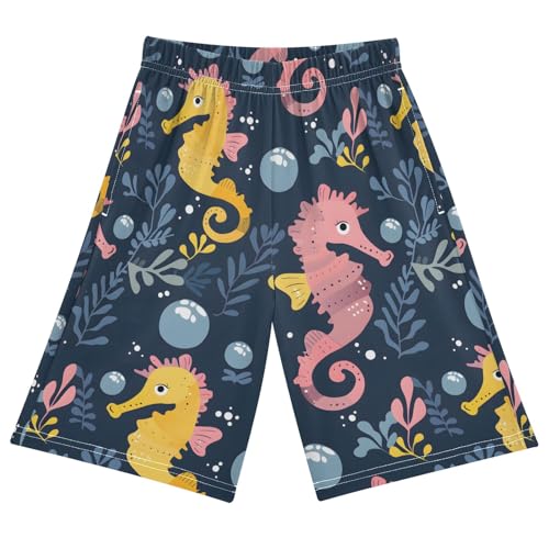 Seahorse Bubble Black Short Pajama Pants Bottoms Soft Sleepwear with Pockets