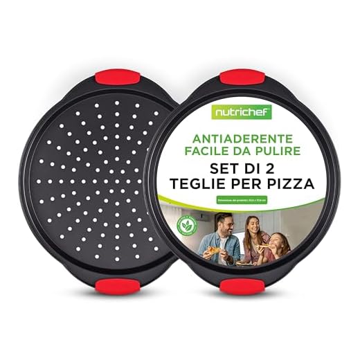 NutriChef Set da 2 Teglie da Forno Antiaderenti per Pizza da 33 cm, Teglie Forno Rotonde in Acciaio al Carbonio con Fori Perforati, Teglia per Pizza con Manici in Silicone, Lavabili in Lavastoviglie