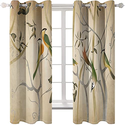 Amdxd Brown Curtains & Drapes, Window Curtains Blackout Bird On Branch Polyester Curtains 104" Wx84 H #TOP2