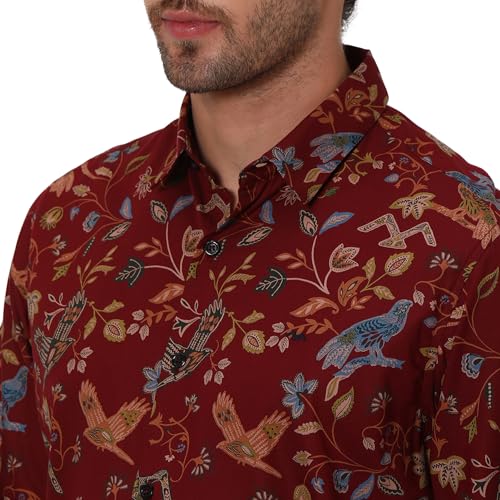 Image of MUFTI Men's Printed Slim Fit Cotton Casual Shirt with Spread Collar & Full Sleeve(Also Available in Plus Size) |Cotton Casual Shirt for Men | Casual Shirt for Men