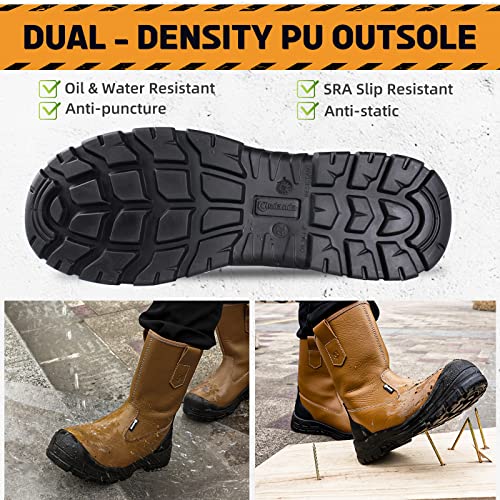 Image of ANDANDA Work Boots for Men, Anti-Smashing /Puncture /Waterproof Steel Toe Boots for Men, Safety Oiled Leather Work Boots, Breathable, Quick Dry