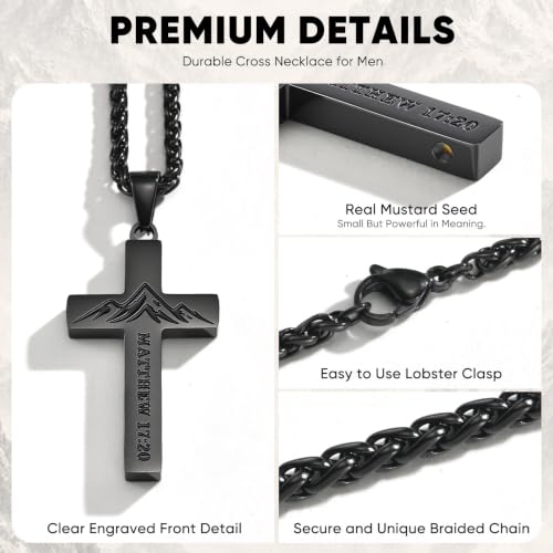 Cross Necklace for Men-Mustard Seed Faith Pendant Necklaces With 24in Chain - image 4