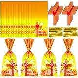 Motipuns 150 Sets Easter Cellophane Bags Kit, 150 Pcs He Is Risen Easter Gift Treat Bag Religious Plastic Candy Goody Bag with Gold Ties and Cross Cutout for Easter Party Favors Supplies, 5 x 10.8 In