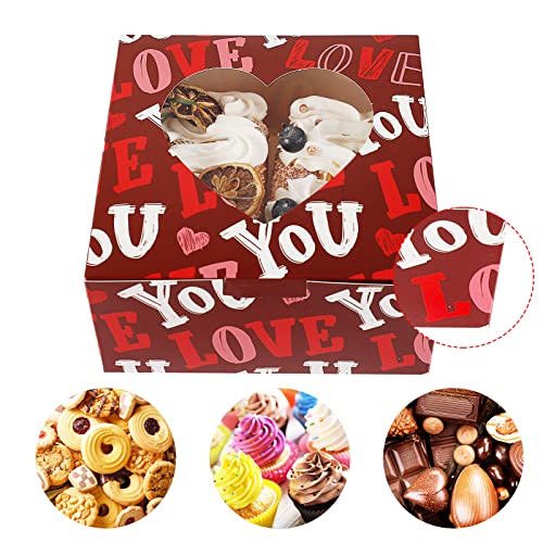 image for SUPERLELE Valentine's Day Bakery Cookie Boxes, 30 Packs with 6 Pattern
