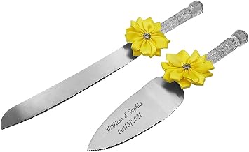 GIFTS INFINITY Personalized Wedding Cake Knife and Server Set with Engraving Cake Cutting Utensil Set, Keepsake Gift for Wedding, Anniversary, Reception, Birthday & Other Occasions Lime Yellow