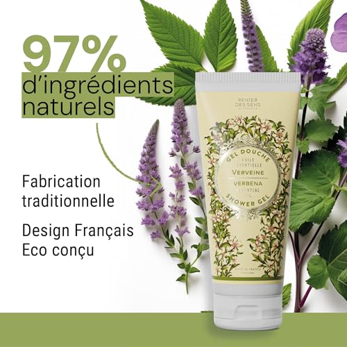 Image of Panier des Sens Lemon Verbena Body Wash, French Shower Gel, 6.8 fl oz | Vegan Body Wash | 96% Natural-Origin Ingredients | Gentle Daily Cleansing | Long-Lasting Fragrance | Soft Skin Feel