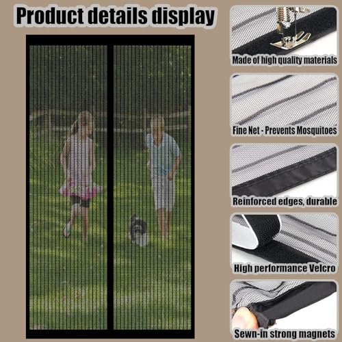 Moustiquaire de porte magnétique 85x208 cm avec rideau noir anti-insectes à fermeture automatique
