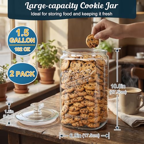 Image of Glass Cookie Jars with Lids Airtight, 1.5 Gallon Glass Jar, 2 Pack | 5.7''Wide Mouth, Glass Lid, Scale Mark, Heavy Duty Glass Canisters for Kitchen Counter, Pantry, Sugar, Dog Treat