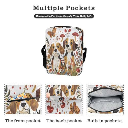 cute messenger bag cross body bag for woman small crossbody purse Adjustable Strap for Casual Casual- Cartoon Beagle Dogs White Cute2