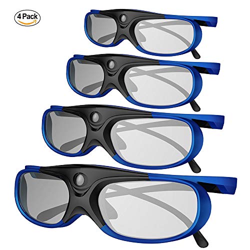 3D DLP Link Glasses, ELEPHAS 144Hz Rechargeable Active Shutter Eyewear for All 3D DLP-Link Projectors- Acer, ViewSonic, BenQ Vivitek, Optoma, Panasonic, Dell, Viewsonic etc (4 Pack)