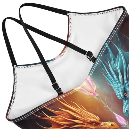 Dragons Red Blue Girls Bathing Suits One Piece, Summer Beach Swimsuit Girls, 3-104