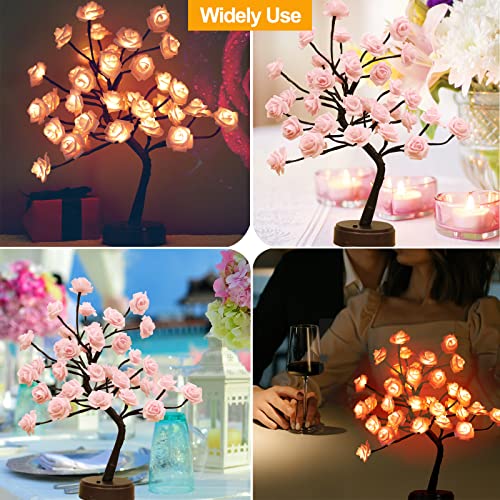 Pink Rose Lamp Tabletop Tree, Christmas Rose Tree With Lights For Table Decor, Gifts For Mom Girls Wife Women Mothers Day Decorations Led Tree With Pink Rose Flower For Wedding Bedroom Party-Pink #TOP5