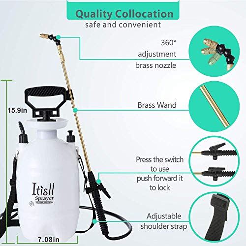 ITISLL 1 Gallon Garden Pump Sprayer Portable Yard & Lawn Sprayer with Brass Extendable Wand and Shoulder Strap for Weeds Plants (620NK4) - Thumbnail 2