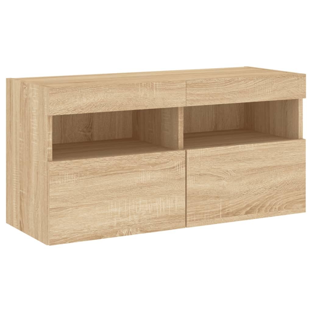 Gecheer 5-TLG.parete per soggiorno, parete con illuminazione a LED, pensile per TV, TV bassa, mobile per TV, TV da salotto, TV, in legno, vetro