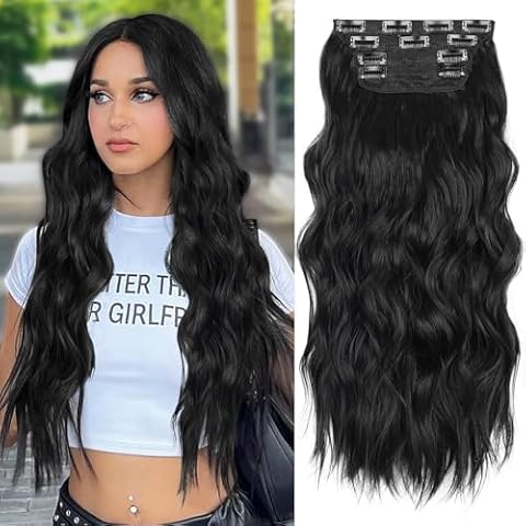 ALXNAN Clip in Long Wavy Synthetic Hair Extension Cover