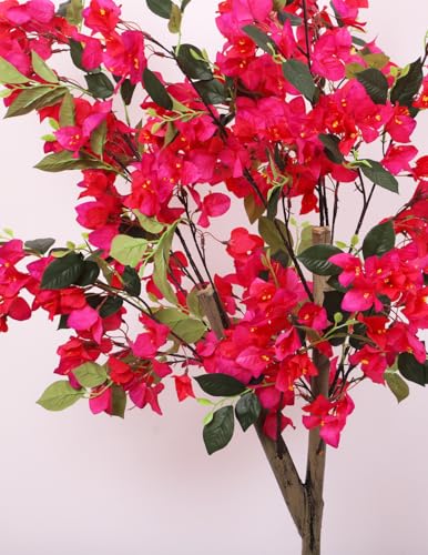Image of ARICK DECOR 4Ft Artificial Bougainvillea Flower Tree in Pot, Realistic Faux Pink Silk Flower Plant, Peacock Shaped Extra Large Floor Decor (4ft-Dk Pink)
