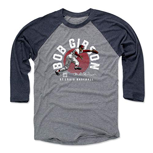 500 LEVEL Bob Gibson Tee Shirt (Baseball Tee, XXX-Large, Navy/Heather Gray) - St. Louis Raglan Tee - Bob Gibson Emblem WHT
