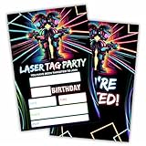 WeMaison 20 Birthday Invitations With Envelopes, Glowing Neon Laser Tag Party Double-Sided Fill In Style Birthday Invites For Kids, Teen, Party Favor & Supplies - A10