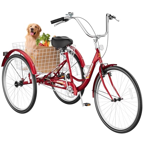 Betterland 24 Inch Adult Tricycle, Comfort Tricycle with Large Basket, Stable 3-Wheel Cruise Bicycle...