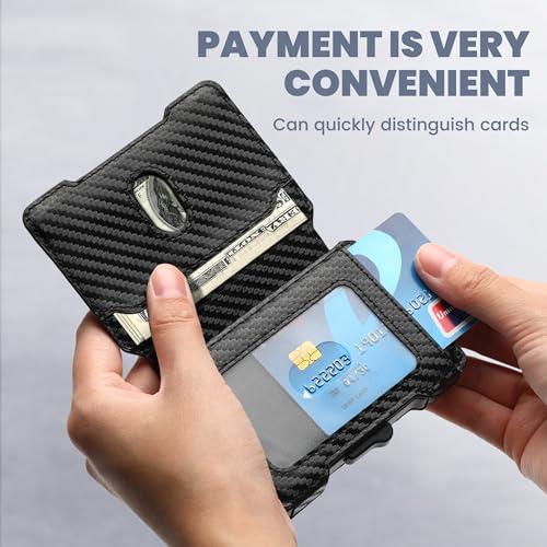 AirTag Wallet for Men, RFID Blocking Slim Mens Wallet with Money Clip, Minimalist Credit Card Holder for Apple Air Tag, Pop Up Card,9-11Cards Capacity | ID Window | Cash Slot | Gift Box（Black）2