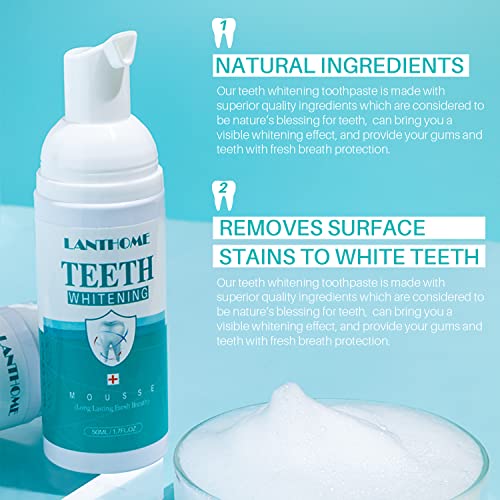 Lanthome Whitening Foam,Intensive Stain Removal Toothpaste，Fresh Breath，Suitable For Daily Care And Dating，Easy To Use (2Pcs) #TOP1