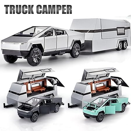 Image of Invite Enterprise 1:32 Scale Die-Cast CyberrTruck with Pick-Up Trailer with 6 Openable Doors Pull Back Action,Lights & Music Best Vehicle Gift for Kids【Pack of 1】【Random Color】