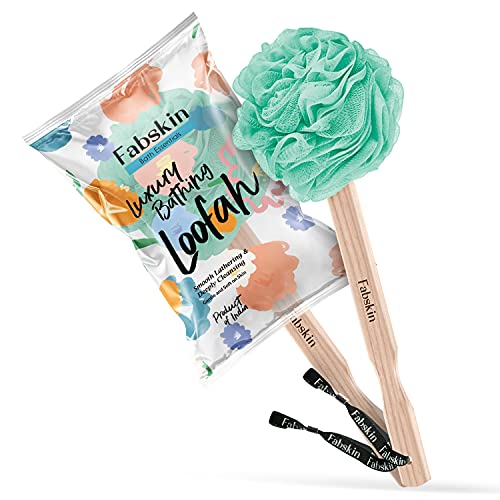 Image of FABSKIN Luxury Back Bathing Loofah With Wooden Handle for Men and Women | Pack of 1 | Loofah For Back Bathing with handle | Back Bathing Loofah Brush | Back Scrubber for Bathing (Aqua Green)