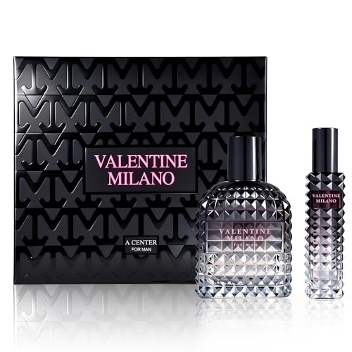 A CENTER Valentine Milano Mens Cologne Gift Set 2pcs/100ml&30ml Eau de Parfum Patchouli Vetiver&Cedar Fragrance Gift Combo for Him
