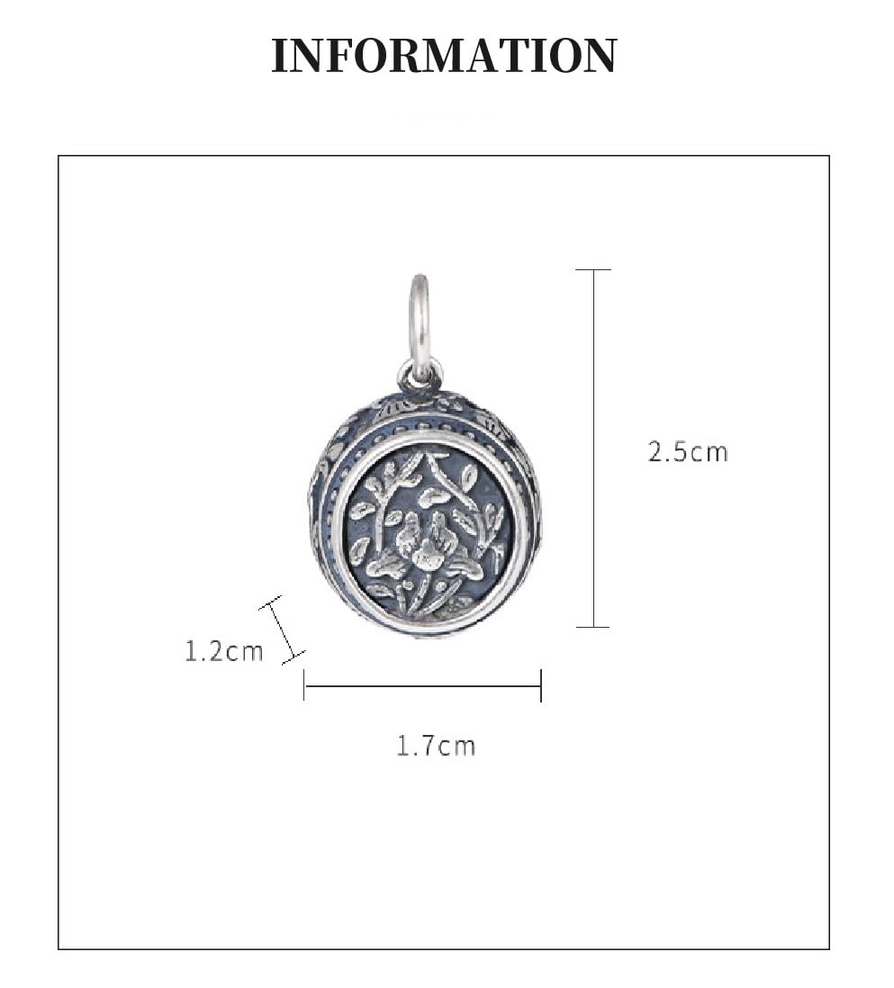 YDYDTTKD 925 Sterling Silber Anhänger für Damen Halskette, Schmetterling Pfingstrose Blume Runde Trommel Kreative Vintage Pullover Kette