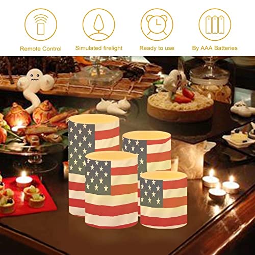 Image of American Flag Flameless Light Candles Battery Operated Candles with Color Changing Timer Remote Control 3'' 4'' 5'' 6'' Fake Pillar Candles Tealights