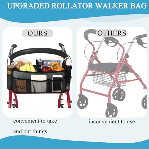 Image of Upgraded Rollator Basket, Large Walker Accessories Bag with Multiple Pockets, Rollator Accessories for Seniors Baskets for Rolling Folding Walker Easy to Use (Gray)