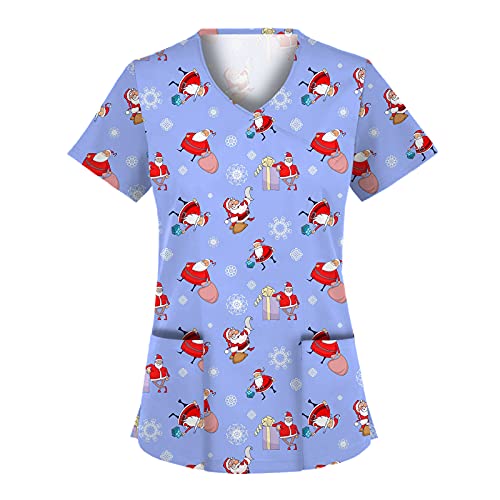 HKUOPW Scrubs Costume Adult Women Christmas Nurses Tunic Tops Scrubs Top Ladies Santa Working Uniforms Plus Size Medical Nurse Doctors Hospital Workwear Purple M