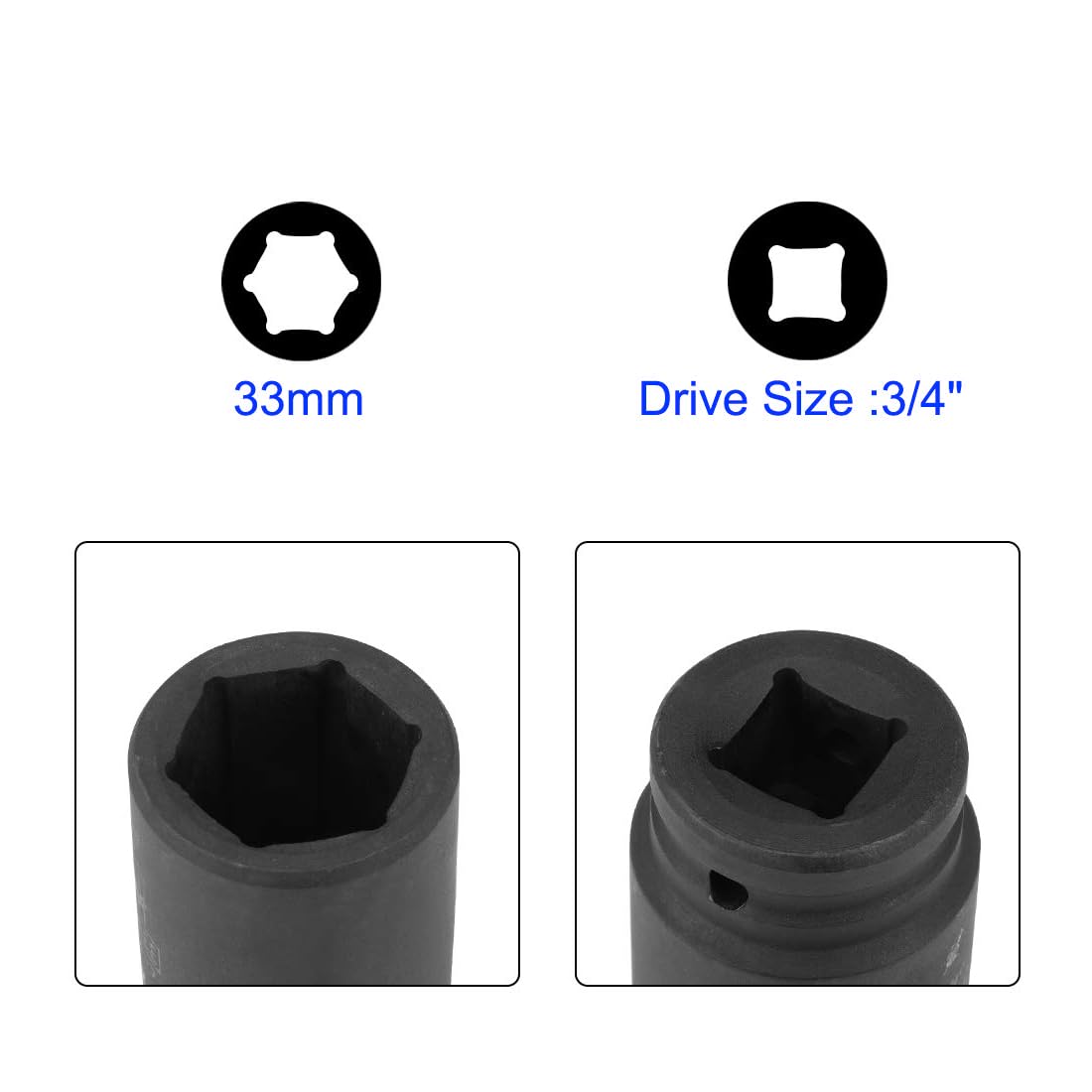 Unifizz 3/4 Inch Drive - 33mm Deep Impact Socket with 6 Point Design, Heat-Treated Cr-V Steel 78mm Length, Metric Sizes - Image 3