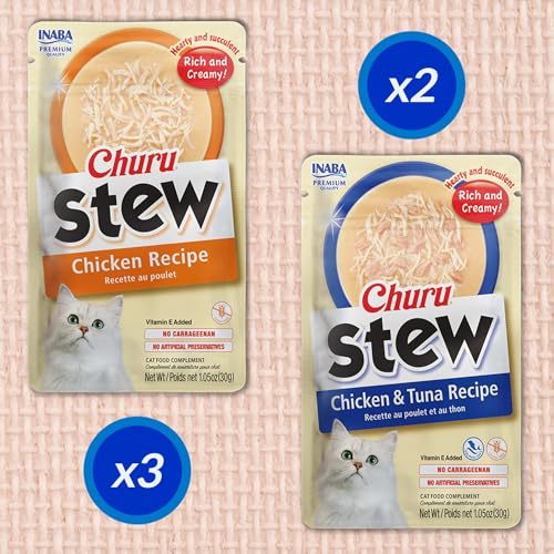 INABA Churu Stew for Cats, Creamy Purée Side Dish Pouch, 1.05 oz Pouches, 15 Pouches Total, Chicken and Tuna Variety - image 6