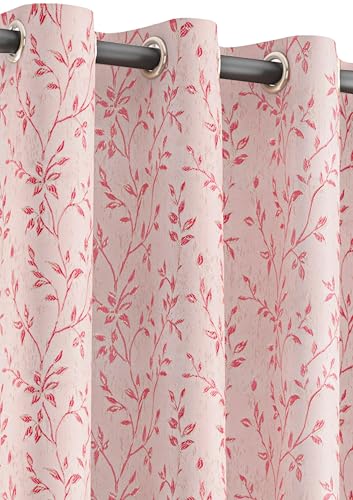 Image of Yellow Weaves 2 Pcs Jacquard Leaf Eyelet Long Door Curtain - Perfect for Home, Office, Bedroom, Living Room & Balcony - 7 Feet (Dusty Pink)
