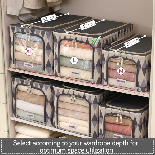Image of HOKIPO Folding Storage Box and Organiser for Clothes, 600D Oxford Fabric Storage Box, Ash Mirage - Large Pack of 2 (AR-6489-GRY*2)
