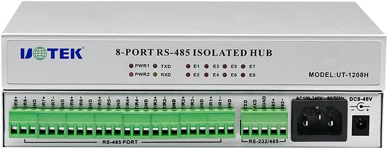 RS232 to RS485 Hub Industrial Grade RS485 Hub with Opto-Isolated RS-232 RS-485 Repeater 2500V Optical Isolation AC/DC Dual Power Supply UT-1208H