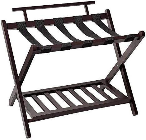 WELLAND Wood Wall Saver Folding Luggage Rack with Shelf,Espresso