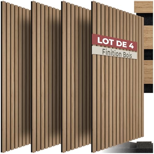 tectake® Lot de 4 panneaux acoustiques muraux et pour plafond, en Bois MDF, 120 x 60 x 2,1 cm par panneau mural decoratif pour isolation phonique Chambre,...