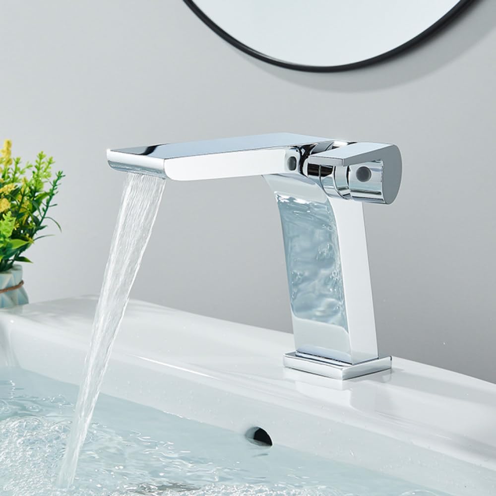 Robinet de lavabo mitigeur cascade chromé pour évier et vasque de salle de bain