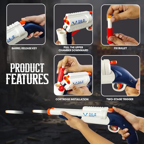 Image of NHR Double Barrel Soft Bullet Shotgun Toy for Kids, Long Range Foam Dart Blaster with 10 Soft Bullets & 6 Ejection Shells (4+ Years)