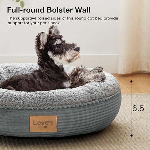 Love's cabin Round Donut Cat and Dog Cushion Bed, 24in Pet Bed for Small or Medium Dogs, Anti-Slip & Water-Resistant Bottom, Soft Durable Fabric Pet Beds, Washable Calming Cat Bed Pure Gray by Love's cabin - Used condition - Image 5